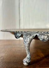 Load image into Gallery viewer, Circular engraved silver plated salver with three ball and claw legs