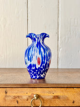 Load image into Gallery viewer, Murano confetti glass bud vase in blue and white