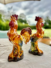 Load image into Gallery viewer, A pair of French-style majolica cockerels