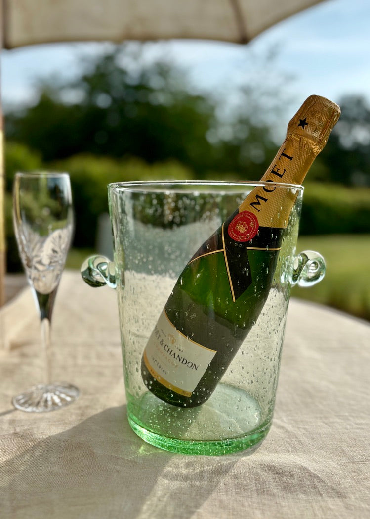 Hand blown pale green bubble glass wine cooler/champagne bucket