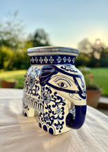 Load image into Gallery viewer, Large blue and white porcelain elephant