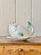 Load image into Gallery viewer, A set of 6 white and eau de nil fish plates by Shorter & Son