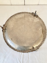 Load image into Gallery viewer, Circular engraved silver plated salver with three ball and claw legs
