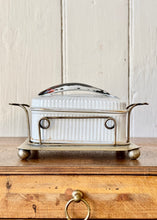 Load image into Gallery viewer, White porcelain sardine lidded dish with silver plated stand