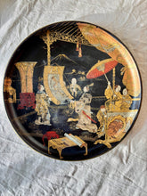 Load image into Gallery viewer, Antique oriental ebonised tray with gold and colour imagery