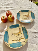 Load image into Gallery viewer, A pair of English studio pottery wall plates featuring wrens