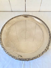 Load image into Gallery viewer, Circular engraved silver plated salver with three ball and claw legs