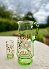 Load image into Gallery viewer, Hand painted green glass jug and set of 6 glasses
