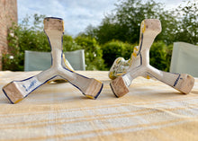Load image into Gallery viewer, A pair of large antique Faience candlesticks