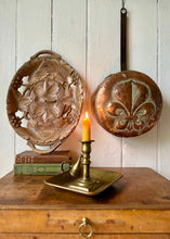 Load image into Gallery viewer, Large decorative antique French copper pan with repoussé Fleur de Lis