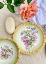 Load image into Gallery viewer, Antique lilac decorated drainer dish and matching plate