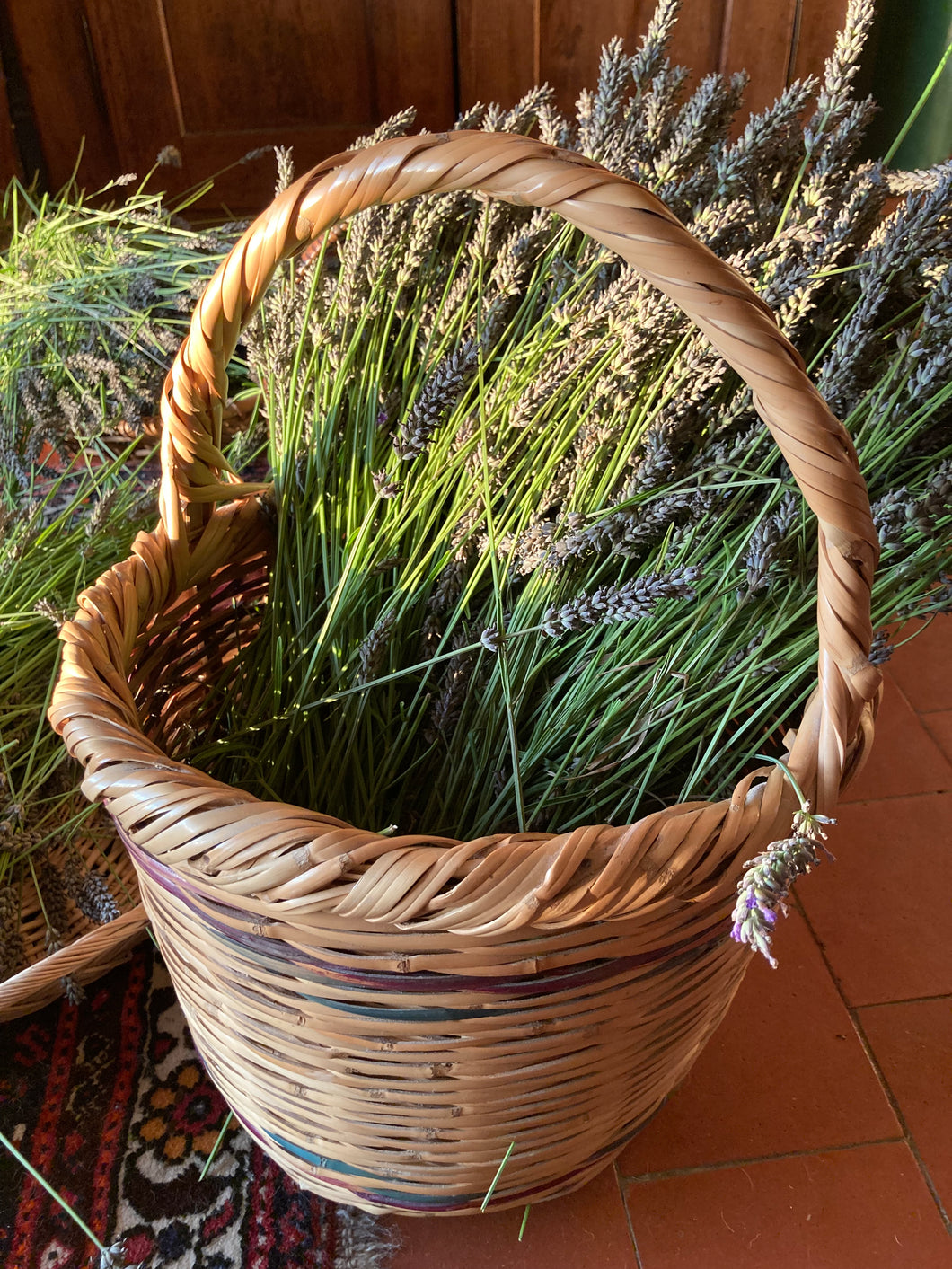 A large rustic woven basket