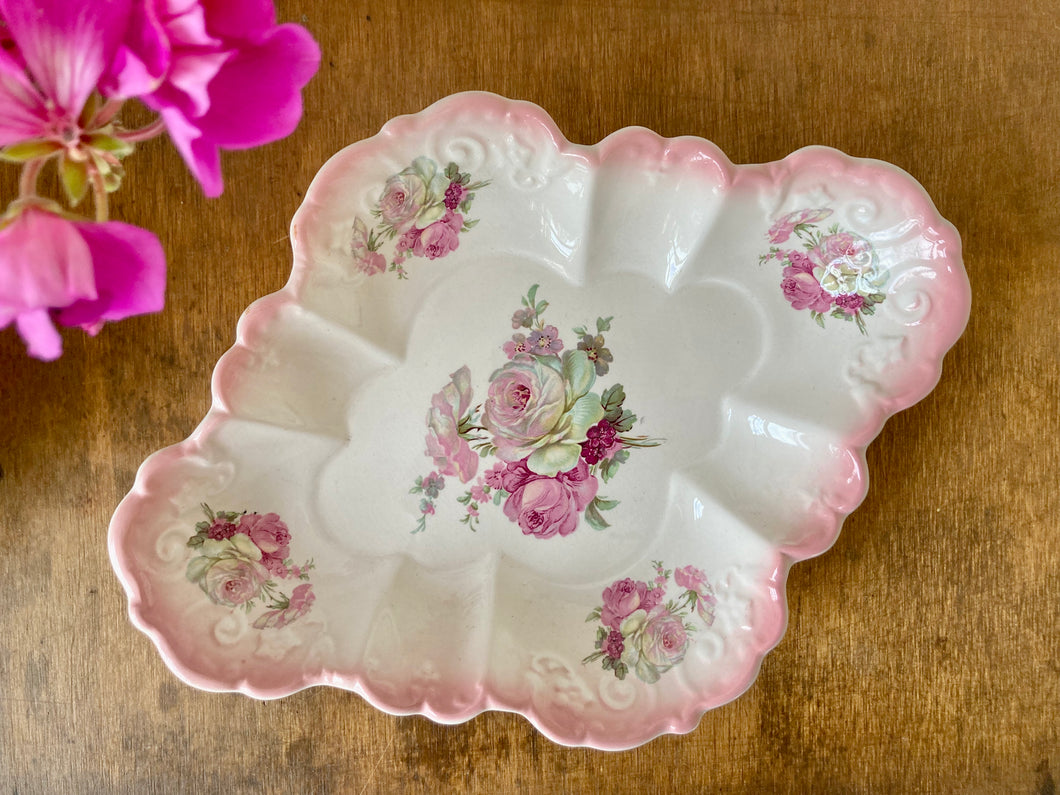 Pink and white rose dish by James Kent