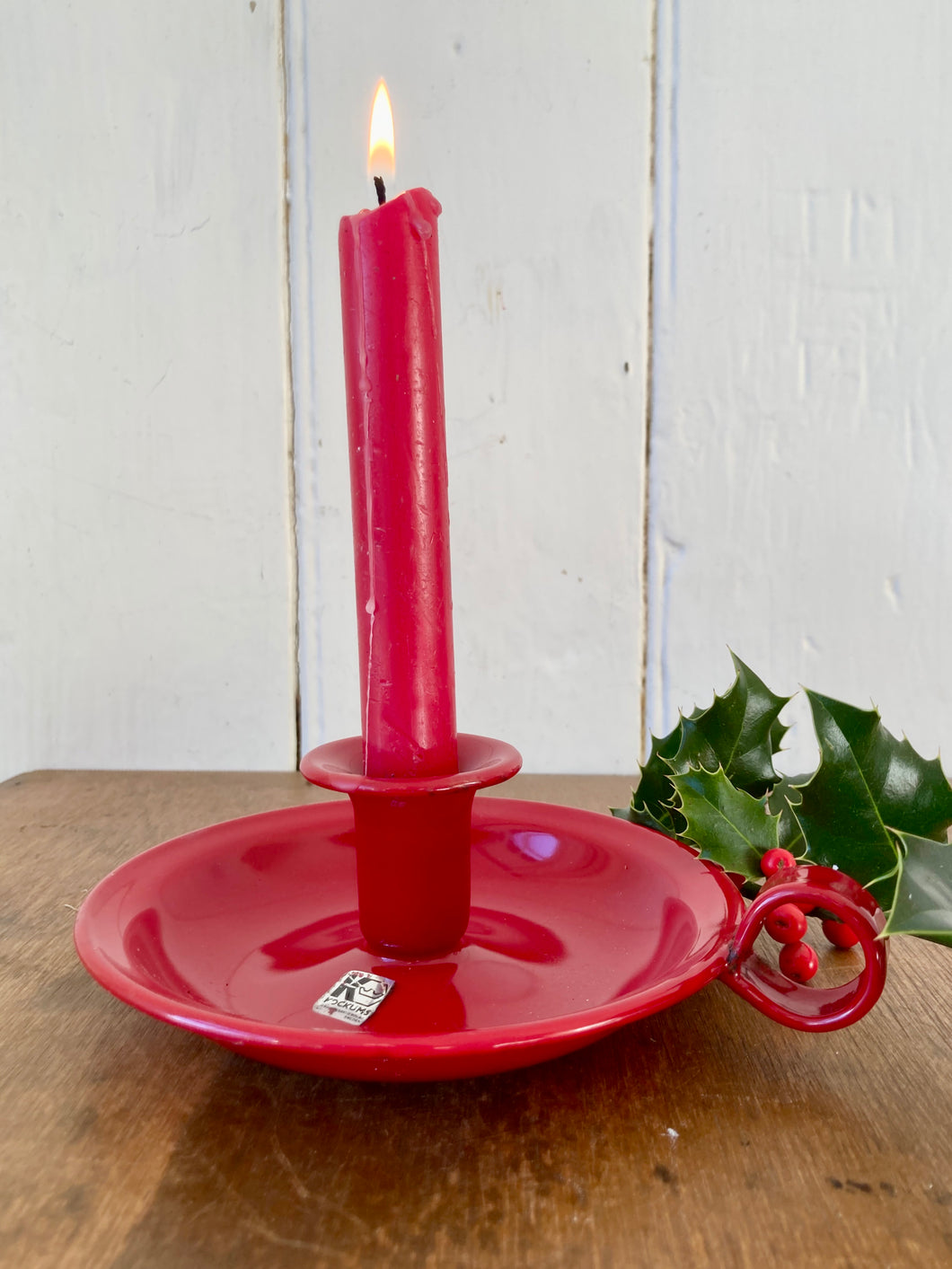 Kockums Swedish single candle holder in red enamel
