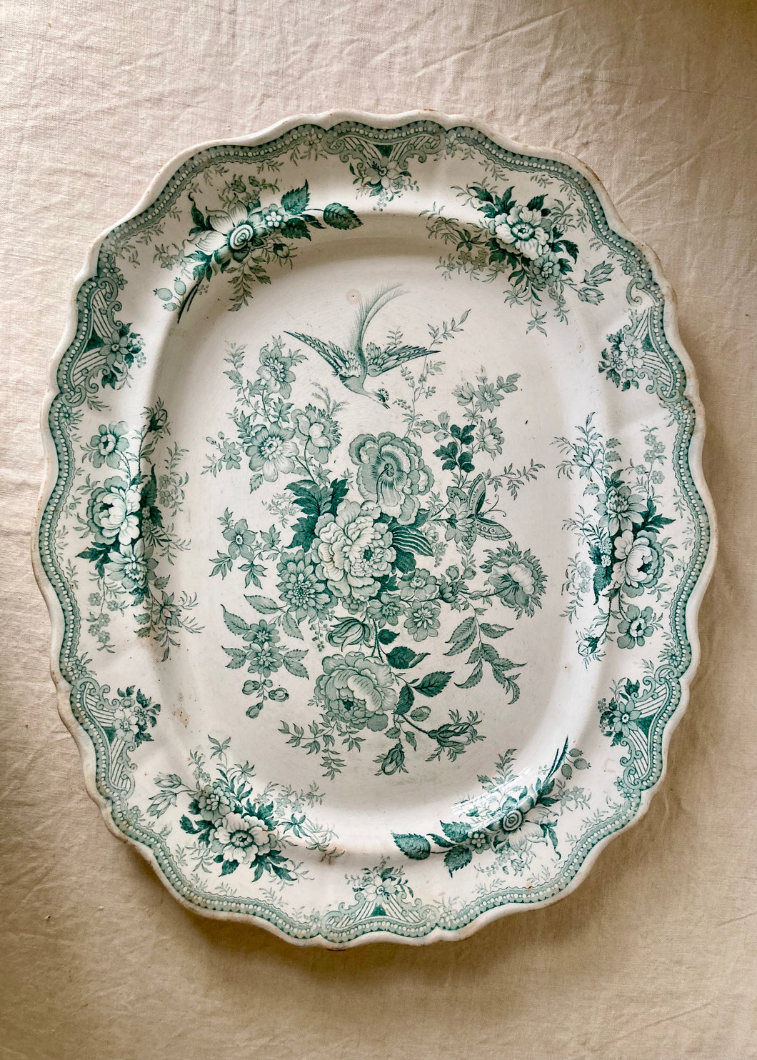 Antique Wedgwood green Asiatic Pheasant serving platter