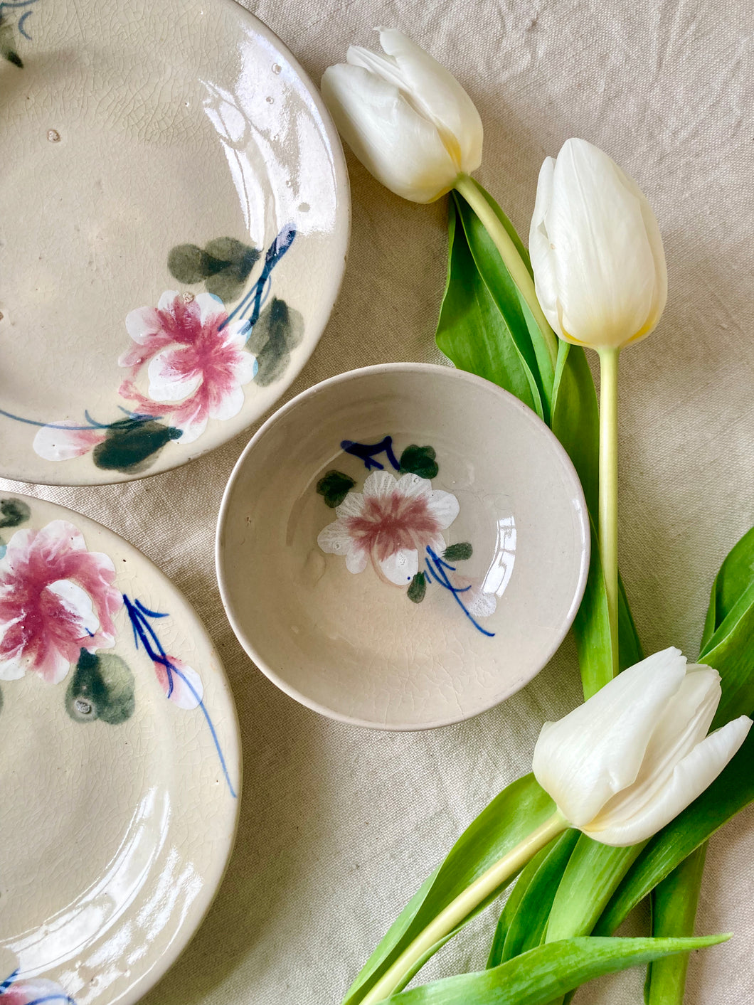 Antique hand thrown and hand painted Chinese trio