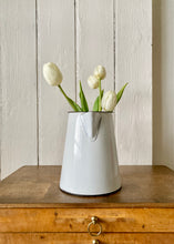 Load image into Gallery viewer, White enamel vintage jug with navy trim
