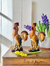 Load image into Gallery viewer, A pair of French-style majolica cockerels
