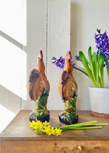Load image into Gallery viewer, A pair of French-style majolica cockerels