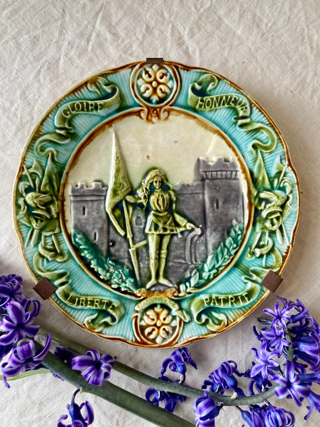 French majolica Joan of Arc plate