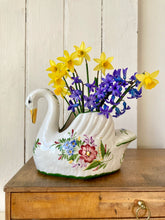 Load image into Gallery viewer, Portuguese floral china swan vase
