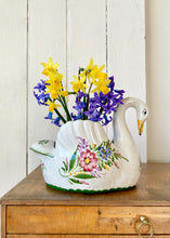 Load image into Gallery viewer, Portuguese floral china swan vase
