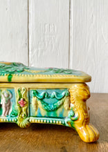 Load image into Gallery viewer, Large decorative ceramic lidded box on lion&#39;s feet
