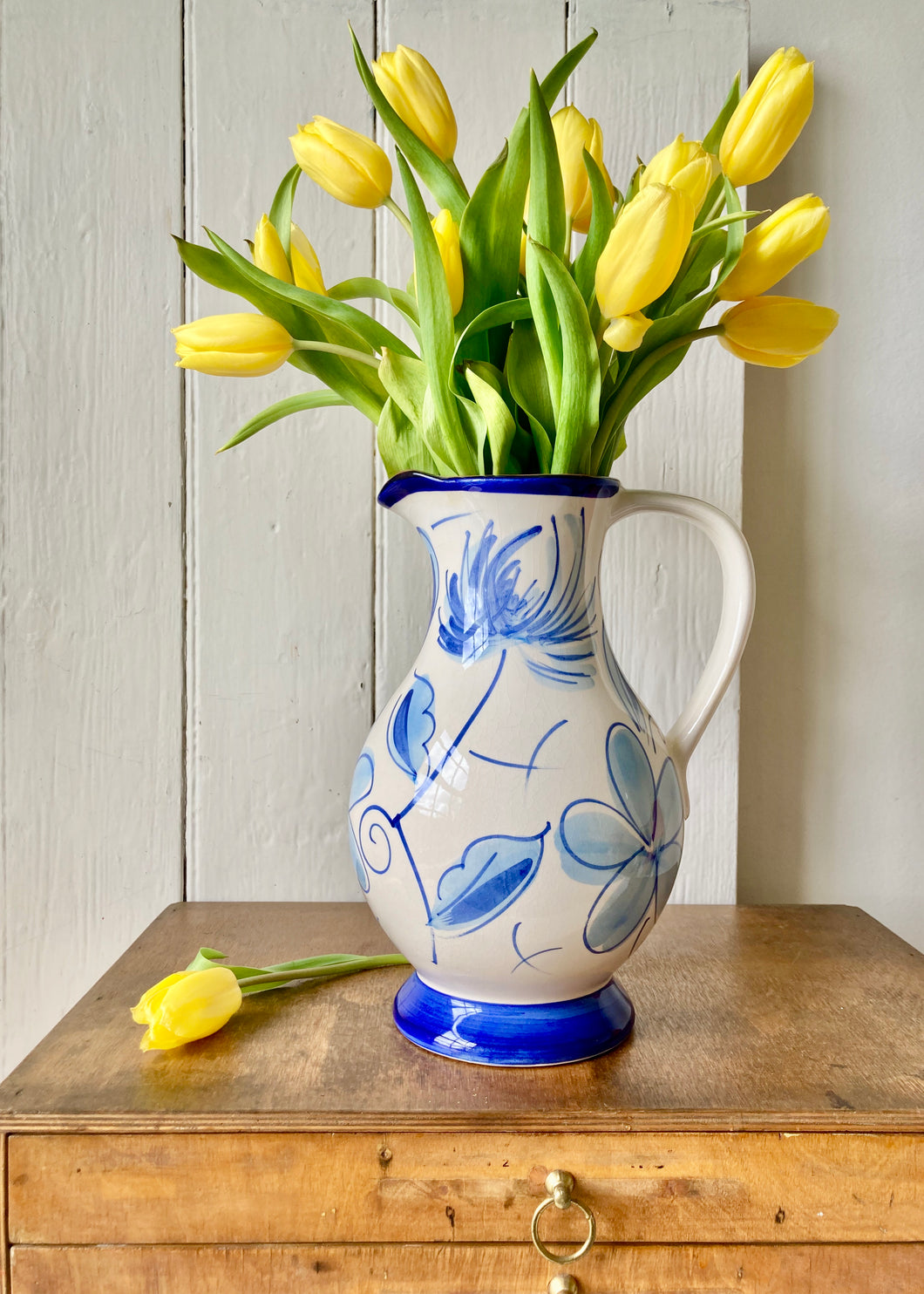 Extra large, hand-decorated floral jug