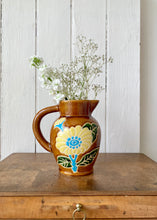 Load image into Gallery viewer, Amber jug with scraffito floral decoration
