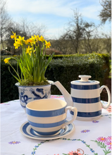 Load image into Gallery viewer, Extra large blue and white striped tea cup with saucer