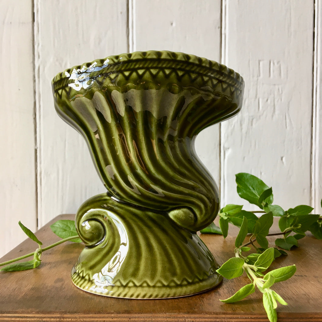 Holkham Pottery, England Shell/Wave vase in olive green