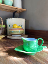 Load image into Gallery viewer, Mint green small jug and matching leaf shaped dish