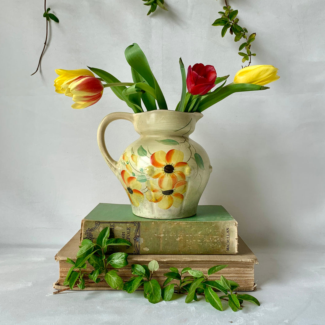 Arthur Wood Art Deco pale yellow jug with flowers