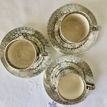 Load image into Gallery viewer, Antique Wedgwood Etruria set of three platinum demi tasse cups and saucers
