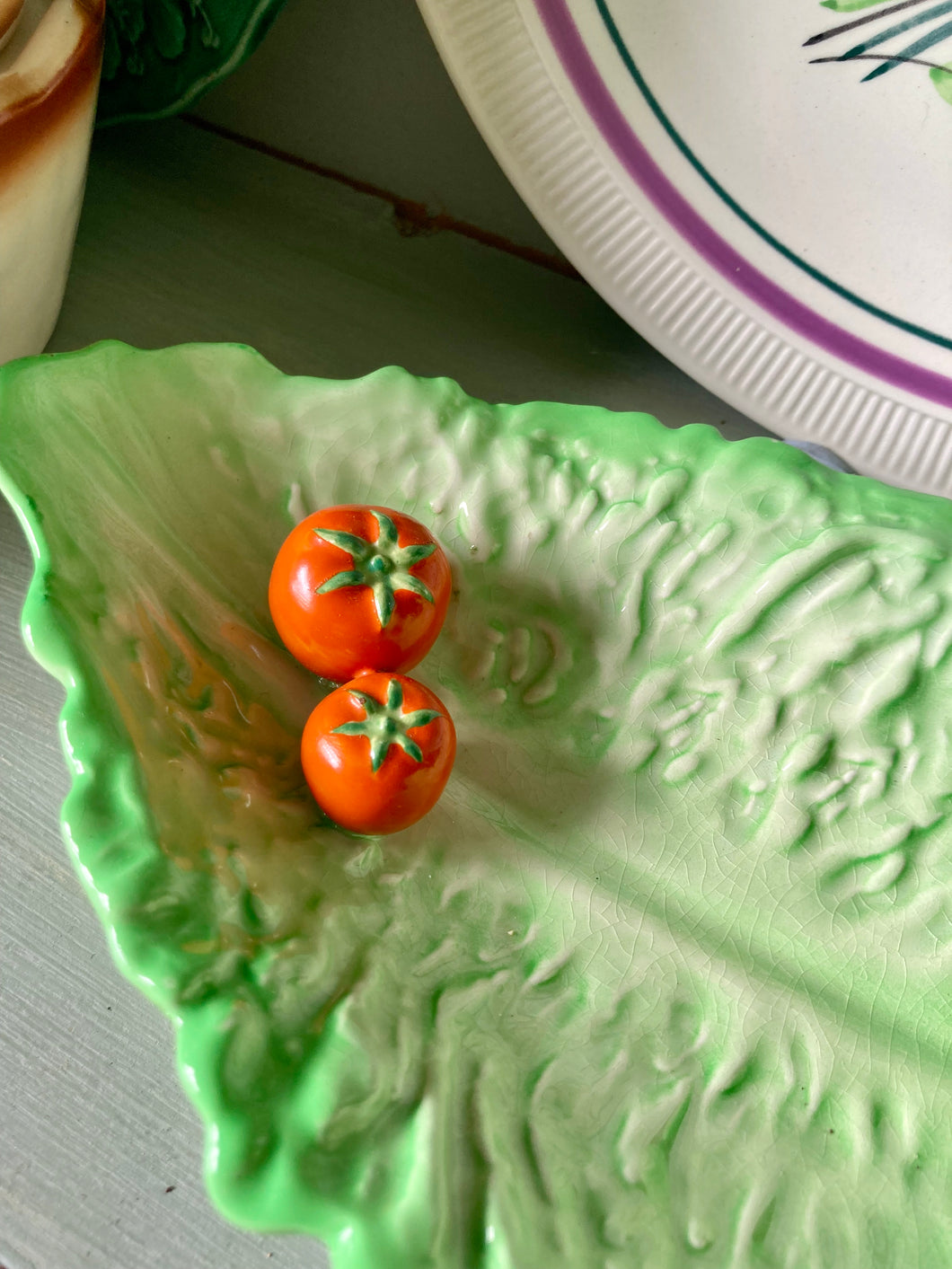 Rare Carlton Ware lettuce dish with three dimensional tomatoes (c.1920-26)