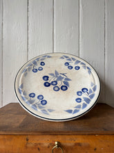Load image into Gallery viewer, Large time-worn blue and white French cake stand with cherries
