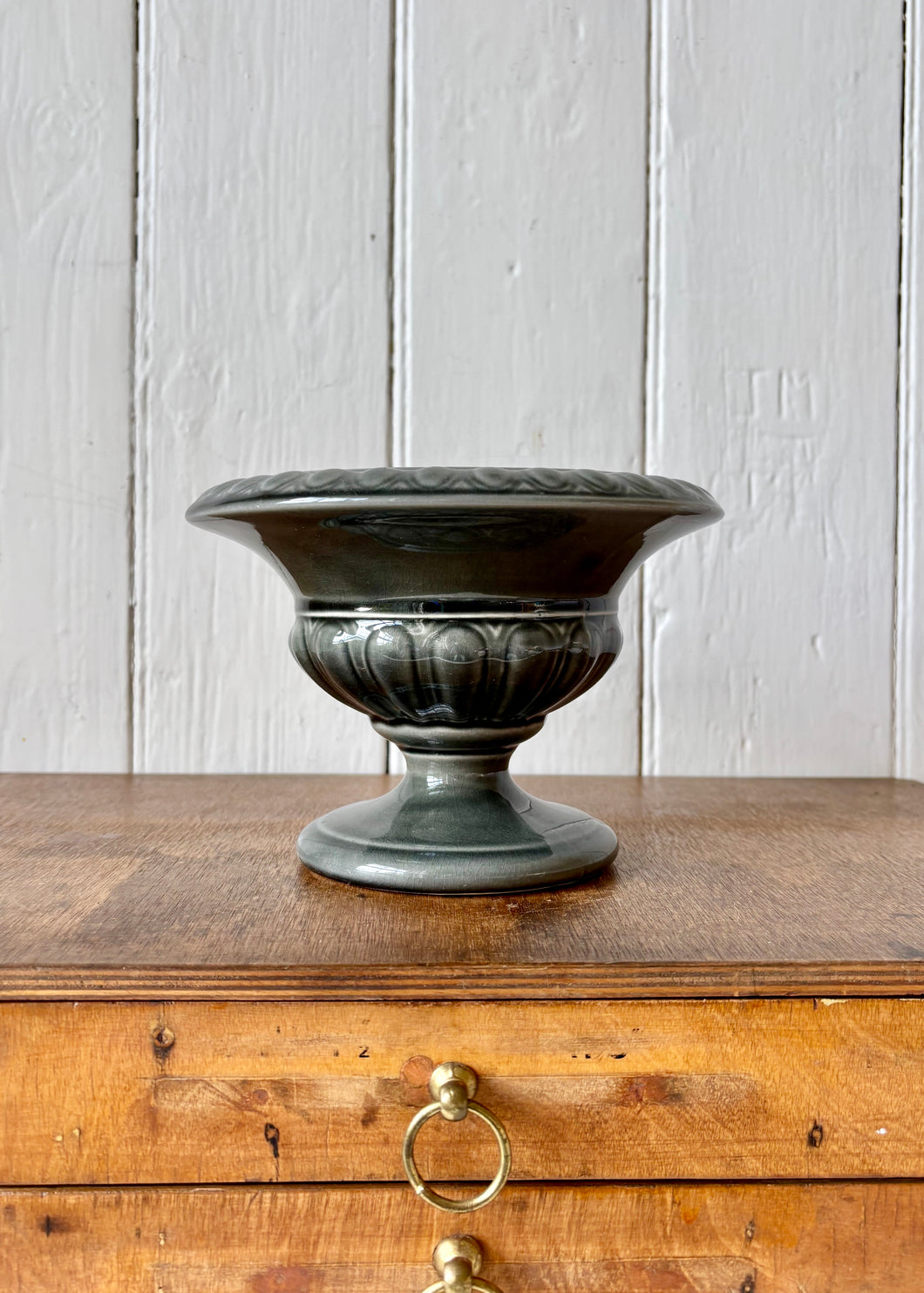 Classical dark grey pedestal dish by Holkham Pottery