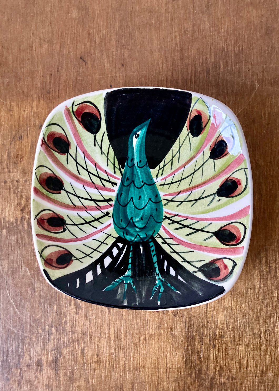 Peacock dish by Stavangerflint artist Inger Waage, Norway