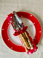 Load image into Gallery viewer, A set of Crownford Art Deco tableware with white polka dots on scarlet
