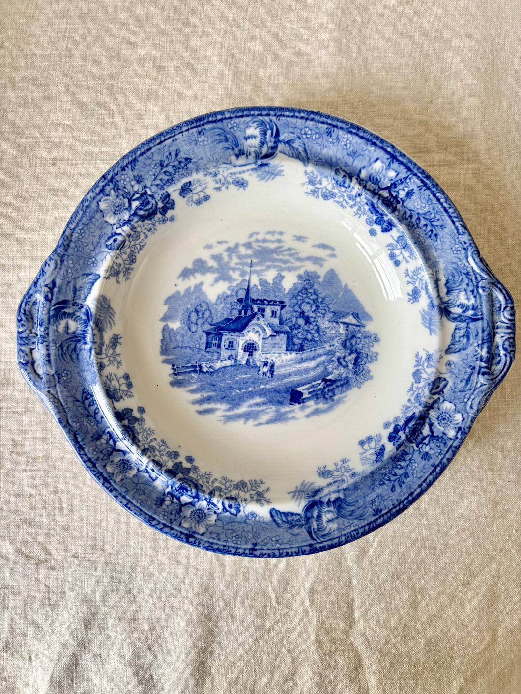 A blue and white footed serving dish by E Wood & Sons