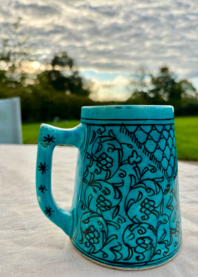 Turquoise Moroccan hand made ceramic tankard
