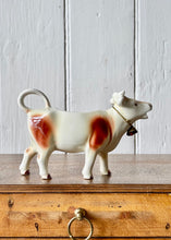 Load image into Gallery viewer, Vintage brown and white cow creamer/milk jug with bell
