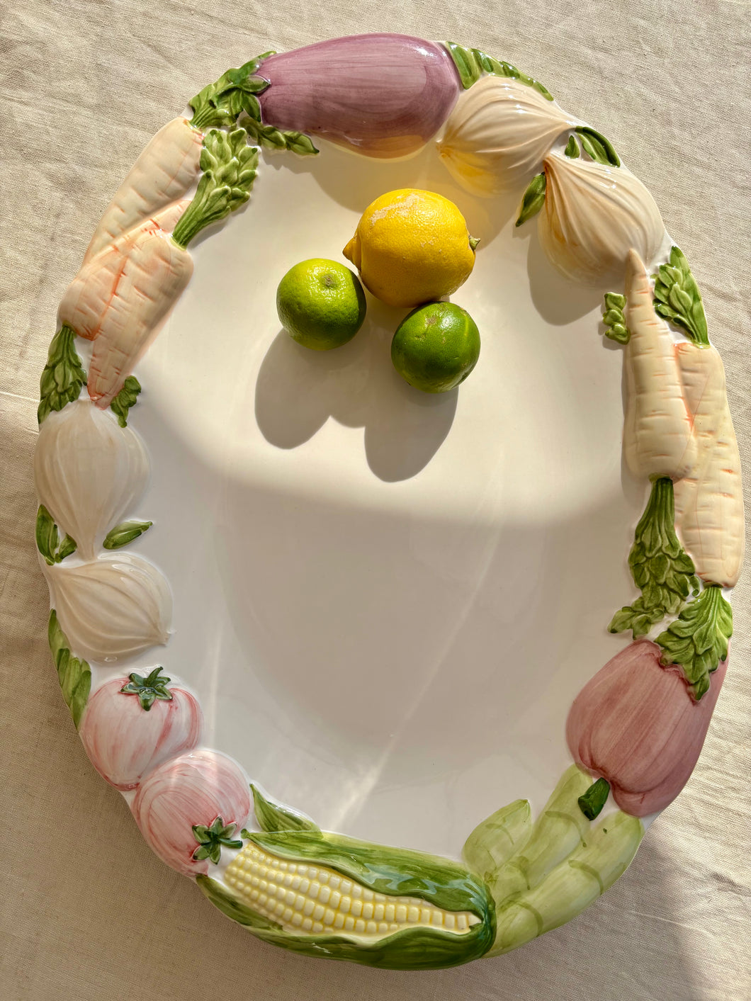 Large white majolica vegetable platter