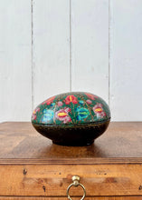 Load image into Gallery viewer, Large papier mache egg shaped hand decorated box
