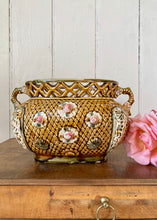 Load image into Gallery viewer, Victorian English Majolica Alhambrian Jardiniere basket mantle vase

