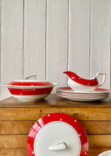 Load image into Gallery viewer, A set of Crownford Art Deco tableware with white polka dots on scarlet
