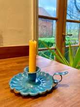 Load image into Gallery viewer, Blue scalloped dish candle holder

