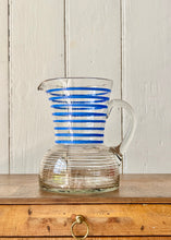 Load image into Gallery viewer, Hand blown metallic and blue banded cocktail jug
