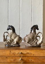 Load image into Gallery viewer, A pair of rearing mantle horses in grey glaze
