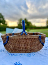 Load image into Gallery viewer, Wicker basket natural with blue detailing
